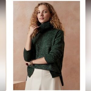 Banana Republic Factory Cozy Oversized Forest Green Turtleneck Sweater Size S
